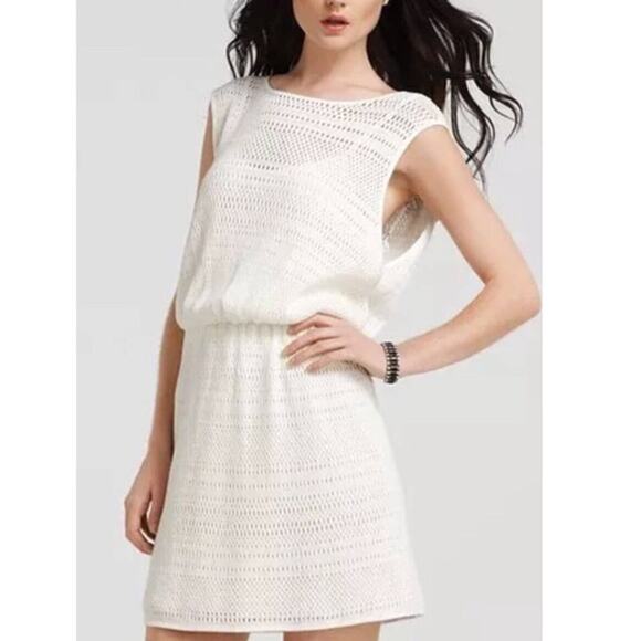 Tibi Medium M Cream Crochet Sleeveless Blouson Drop Waist Dress Tank Liner Scoop - Picture 11 of 11